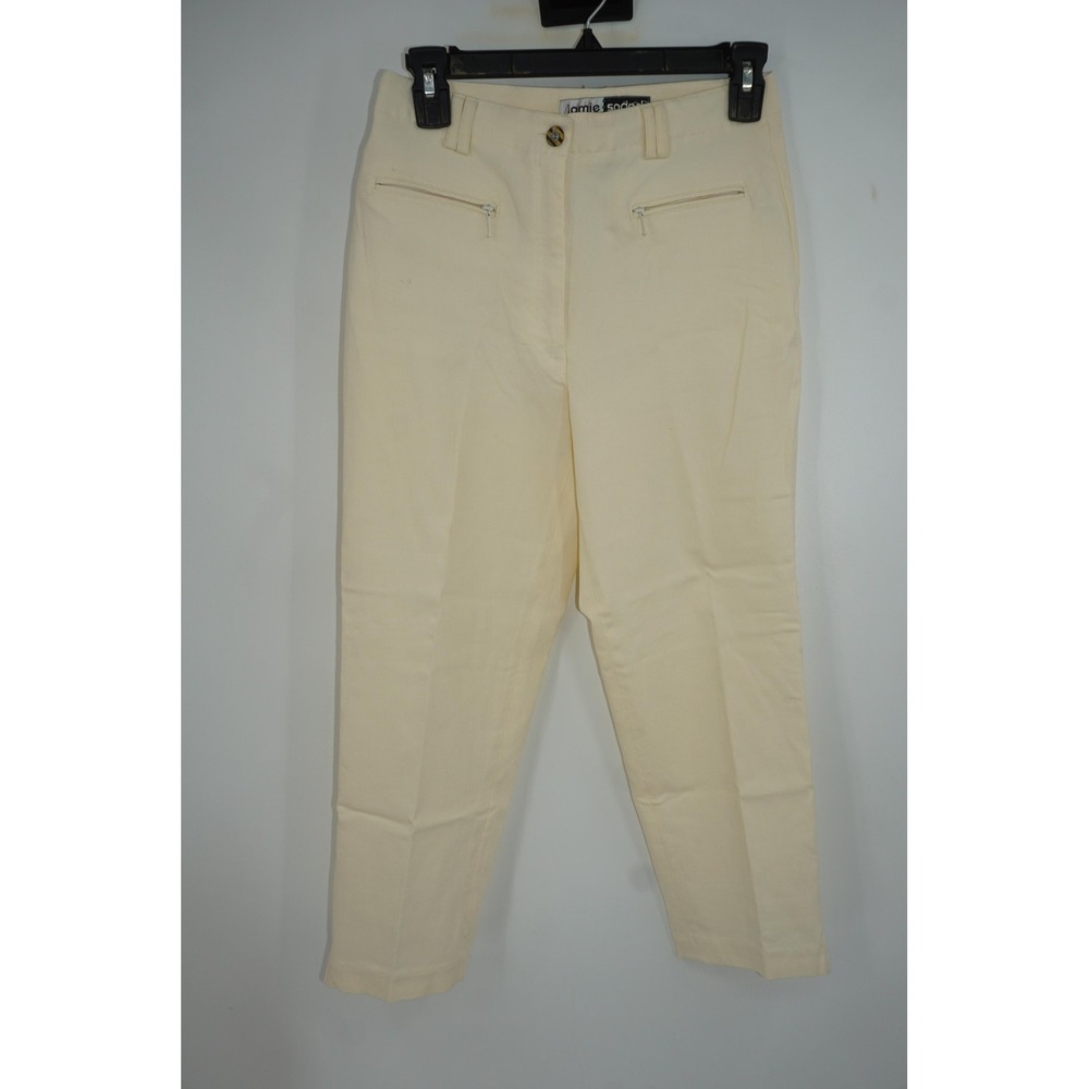 Jamie Sadock‎ Pants Womens 4 Cream Stretch Golf Cropped Ankle Zip Pockets Rayon